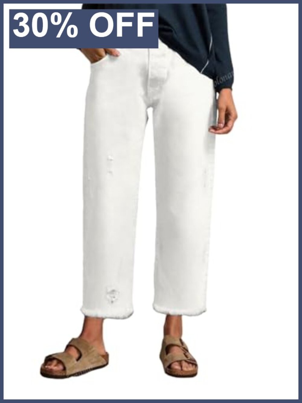 Stretchy Distressed Ankle Jeans Mid-Rise Straight Leg Women Denim